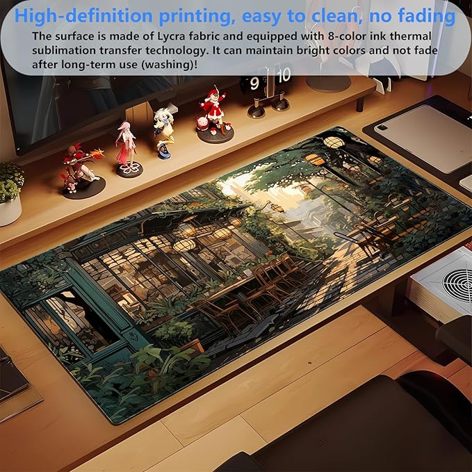 Green Desk Mat Large Mouse Pad Gaming Mousepad XL 31.5 x15.7 in Full Desk Keyboard Mouse Mat for Desk Extra Computer Pad with Stitched Edges 3mm Rubber Non-Slip Base Desktop Mat for Work and Play