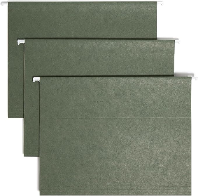 Smead Hanging File Folder, 1/5-Cut Adjustable Tab, Letter Size, Standard Green, Hanging Folders for Filing Cabinets, File Organizer Folder, 25 Per Box (64055)