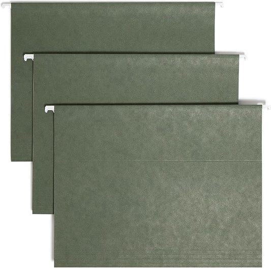 Smead Hanging File Folder, 1/5-Cut Adjustable Tab, Letter Size, Standard Green, Hanging Folders for Filing Cabinets, File Organizer Folder, 25 Per Box (64055)