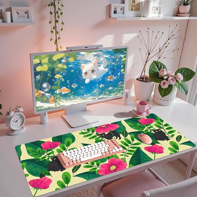 Leather Desk Pad, Desk Matt for Desktop, Pink Desk Mat, Women Girls Waterproof Large Keyboard Pad, Cute Computer Mat for Office Work/Home/Decor/Desktop Accessories (31.5"x15.7")