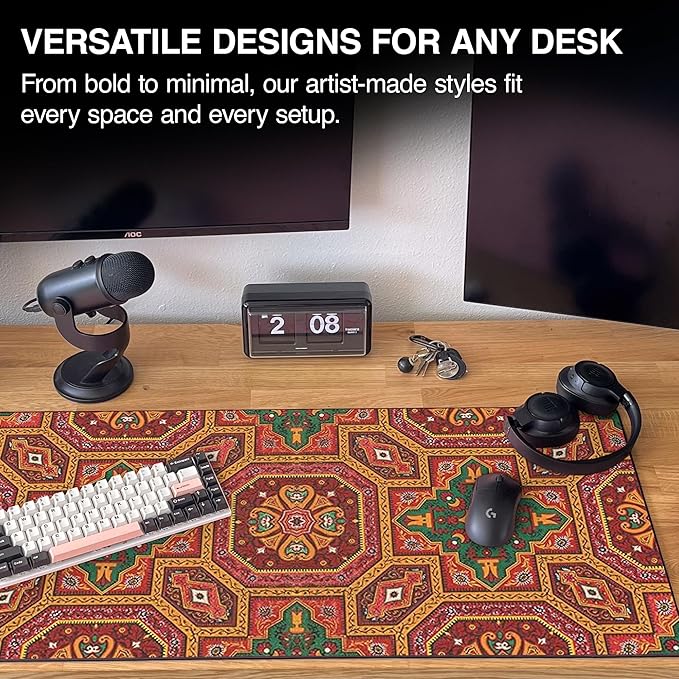 MPCO. Arabic Textiles Large Gaming Desk Pad - 36" x 17" Duraglyde Fabric Geometric-Charm Desk Mats - Non-Slip, Washable, Smooth Glide for Precision Gaming & Work