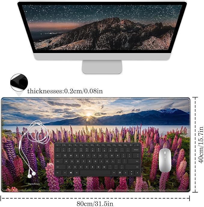 Desk Pad Protector, Mouse Pad, Office Desk Mat, Non-Slip PU Leather Desk Blotter, Laptop Desk Pad, Waterproof Desk Writing Pad for Office and Home (Lupine Flower)
