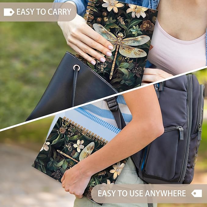 Dragonfly Gifts Notebook Journal Dragonfly Gifts for Women Spiral Notebook, Vintage Floral Botanical Dragonflies Notebooks Gifts for Women Girls, Dragonflies School Office Supplies, 6x8.2In