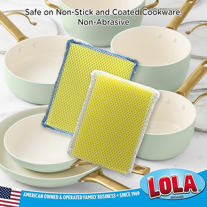LOLA Microfiber & Nylon Net Sponges, 24 Pack, 12 Dual Sided Non-Scratch Sponge Pads & 12 w/Microfiber Cloth One Side and Nylon Net Other Side
