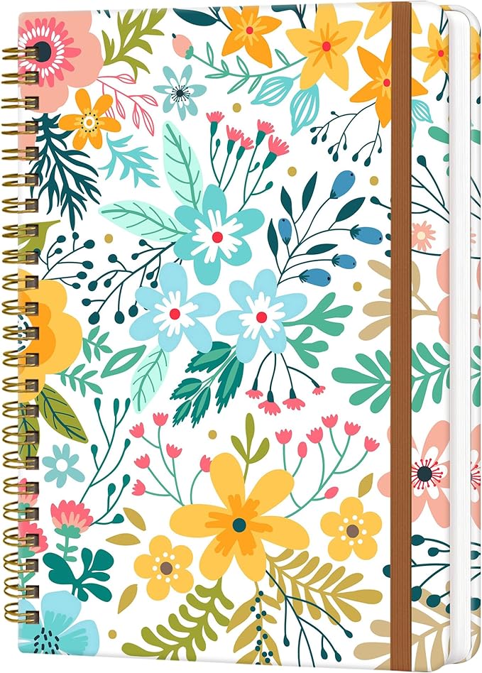 Spiral Journal Notebook for Women, Hardcover A5 College Ruled Notebook, 120 Pages, Thick Paper, Cute Lined Journal for School, Office & Work, 6 x 8.4 in(Beautiful Spring Floral)