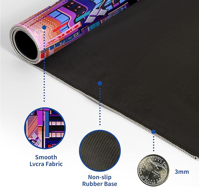 Dark Purple Japanese Gaming Mouse Pad Abstract Anime Mat 31.5x11.8 Inch Tokyo Pixel Street Texture Non-Slip Rubber Base Kawaii Mousepad Stitched Edges Keyboard Desk Pad for Office and Home Game