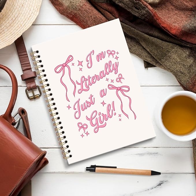 Coquette Preppy Pink Notebook Journal, I'm Literally Just a Girl Coquette Pink Bow Aesthetic Journal Notebooks for Note Taking, Girly Office Supplies, Preppy Spiral Notebook 5.5x8.3 Inch