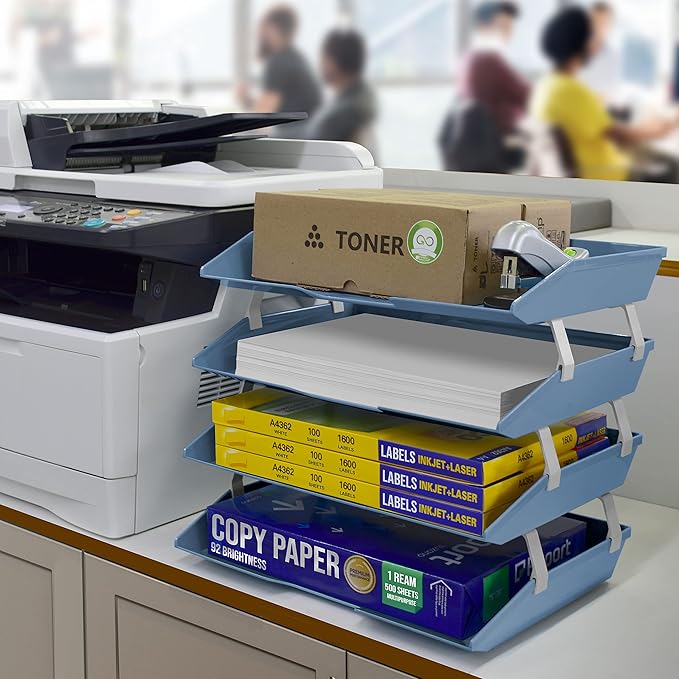 Acrimet Facility 4 Tier Letter Tray, Side Load, Letter Size/A4, Desktop File Organizer, Plastic (Solid Blue)