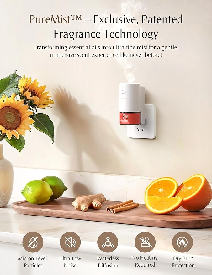 SF101S Smart Wi-Fi Waterless Ultrasonic Essential Oil Diffuser–100% Plant-Based,120-Day Natural Air Freshener & Aromatherapy scent Diffuser Covers 100㎡ for Home,Hotel-Minted Rosewood
