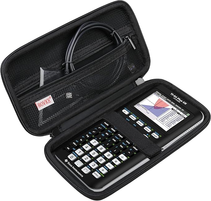 BOVKE Hard Travel Case for Texas Instruments TI-84 Plus CE/TI-84 Plus/TI-83 Plus CE/TI-83 Plus/Casio fx-9750GIII Graphing Calculator, Mesh Pocket for USB Cables, Manual, Pens, Accessories, Black