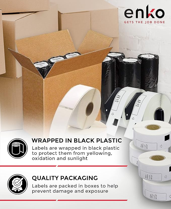 enKo - Compatible DK-1201 Standard Address 1-1/7" x 3-1/2" Replacement Labels, Compatible for Brother QL Label Printers [24 Rolls / 9600 Labels with 8 Refillable Cartridge Frame]