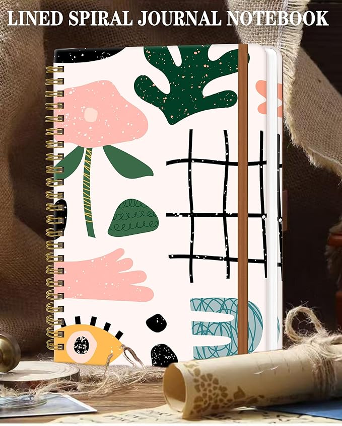 Spiral Journal Notebook for Women, Hardcover A5 College Ruled Notebook, 120 Pages, Thick Paper, Cute Lined Journal for School, Office & Work, 6 x 8.4 in(Doodle Garden)