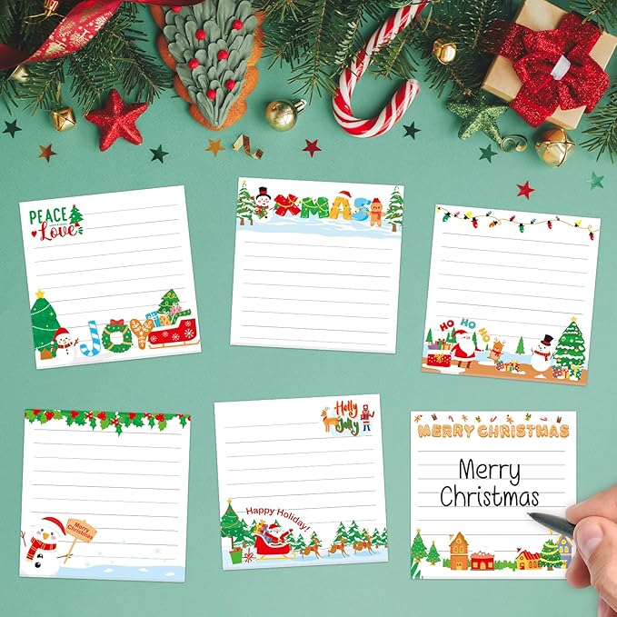 30 Pack Christmas Sticky Notes - 600 Sheets Holiday Memo Notes for Message Reminder Gifts School Office Students Teachers Presents