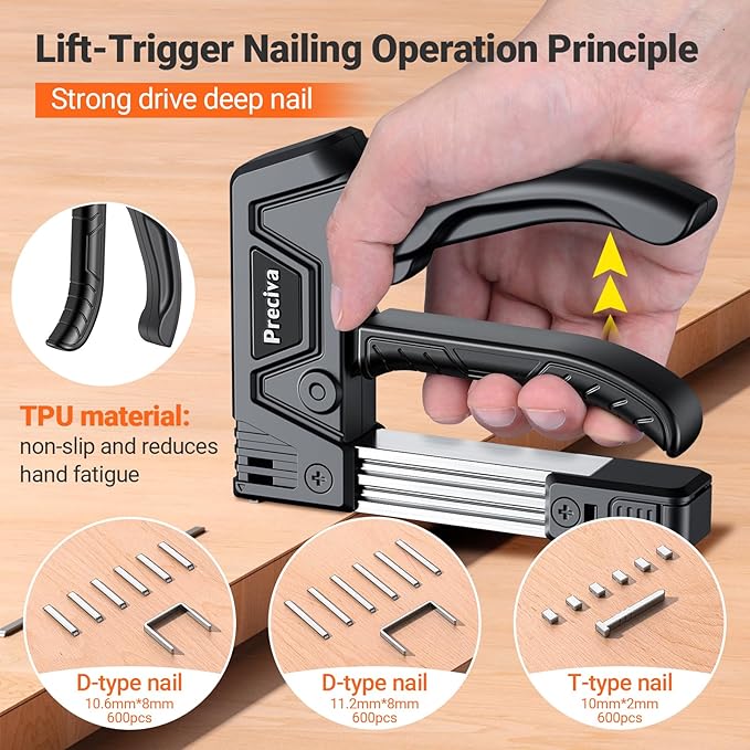 Preciva Self-Adjusting Staple Gun Kit- Heavy Duty Manual Stapler with 1800 Staples & Staple Remover | for Wood, Carpentry, Upholstery, DIY Furniture
