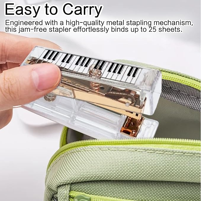 Gold Acrylic Stapler, Cute Office Stapler with 25 Sheets Capacity and Hold 100 Staples Unique and Stylish Design for Home Office Desktop (Piano-Key/High Note) (High Note)