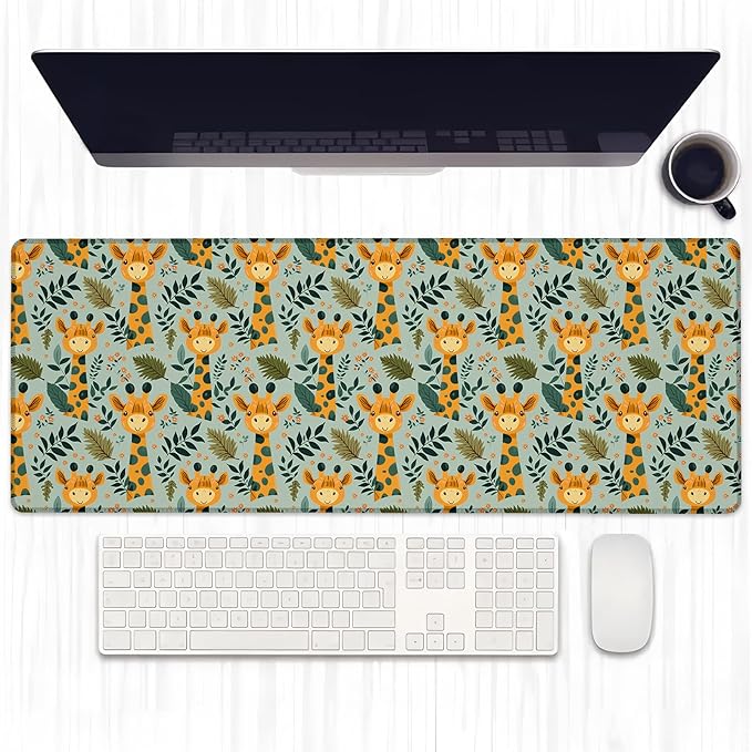 Cute Giraffe Gaming Mouse Pad, Extended Whimsical Animal Desk Mat Computer Laptop Mousepad, Robust Stitched Edges, 31.5"×11.8" Large Office Keyboard Mouse Pads for Home Desktop Decor