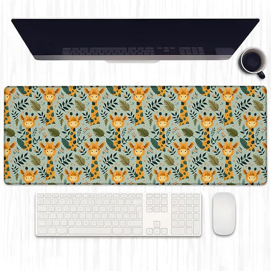 Cute Giraffe Gaming Mouse Pad, Extended Whimsical Animal Desk Mat Computer Laptop Mousepad, Robust Stitched Edges, 31.5"×11.8" Large Office Keyboard Mouse Pads for Home Desktop Decor