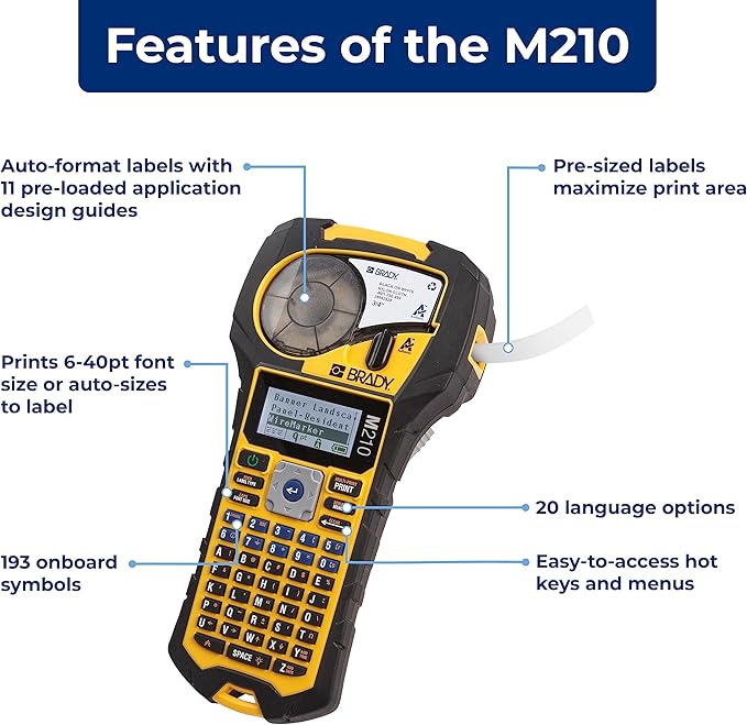 Brady M210 Portable Label Printer Kit (M210-KIT), Yellow/Black