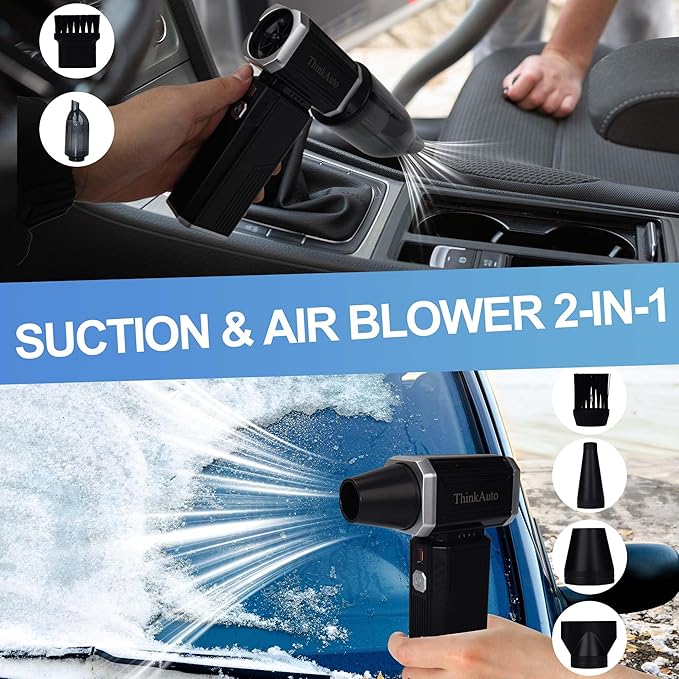 ThinkAuto Compressed Air Duster, Super Powerful 180,000 RPM Turbo Fan, Stepless Speed Adjustable Blower and Vacuum, for Car, Keyboard, Home, and Outdoor Dust Removal