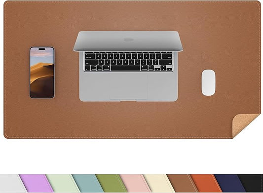 AFIING Dual-Sided Desk Pad, Natural Cork & PU Leather Large Mouse mats for Office and Home Work, Desk Protector Non-Slip, Waterproof, Easy Clean (Brown, 23.6" x 13.7")
