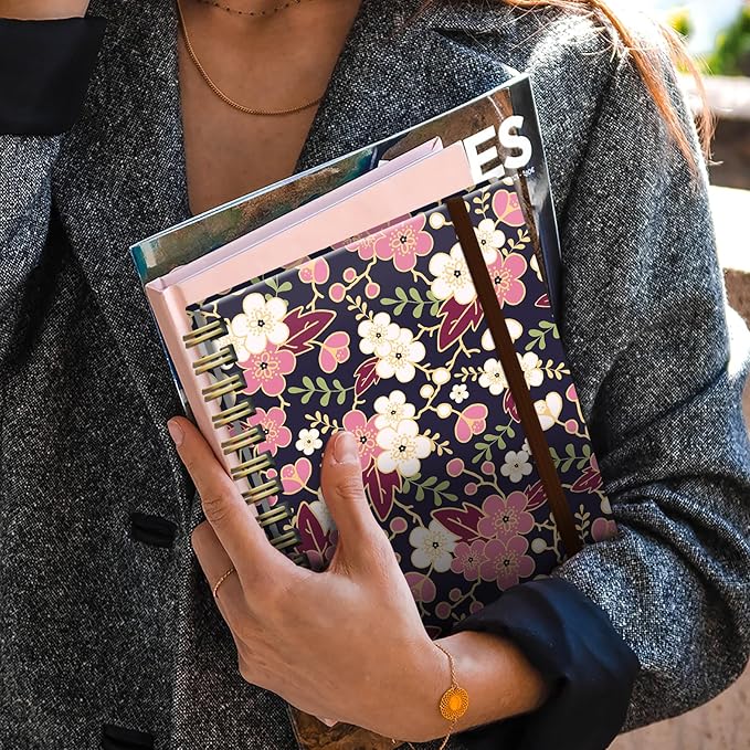 Spiral Journal Notebook,Strong TwinWire Binding with Premium Paper for Girl Women,Cool Funny 120 Pages,100gsm A5 College Ruled NotebookJournal,Perfect for Gifts Nurse Teacher Women(Cute Flower Sakura)