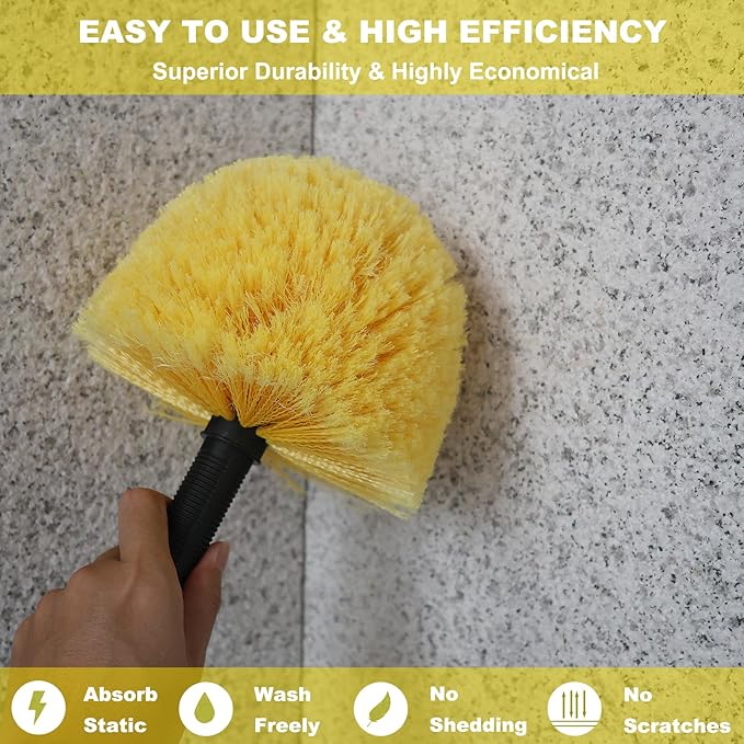 Yellow Twist-On Cobweb Duster Head Brush - Efficient Indoor & Outdoor Spider Web Cleaning Solution - Fits Standard Acme Threaded Poles - Duster Brush Head Only - 1 Pack