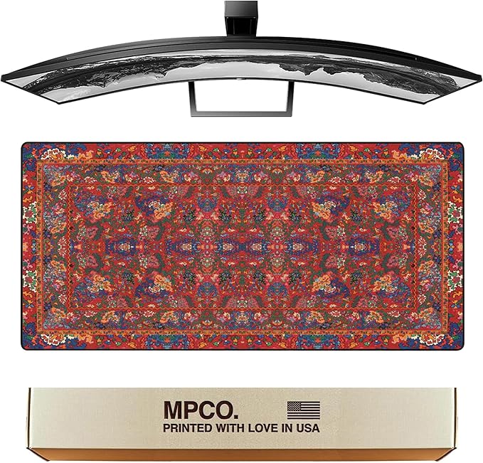 MPCO. Arabic Textiles Large Gaming Desk Pad - 36" x 17" Aeroglyde Fabric Cobalt-and-Clover Desk Mats - Non-Slip, Washable, Smooth Glide for Precision Gaming & Work