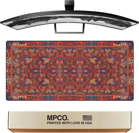 MPCO. Arabic Textiles Large Gaming Desk Pad - 36" x 17" Aeroglyde Fabric Cobalt-and-Clover Desk Mats - Non-Slip, Washable, Smooth Glide for Precision Gaming & Work