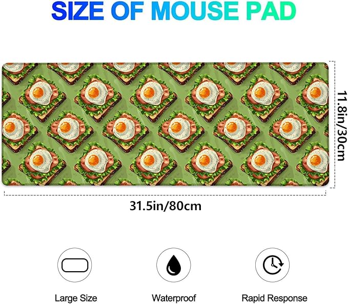 Delicious Sandwiches Gaming Mouse Pad, Extended Fun Breakfast Desk Mat Computer Laptop Mousepad, Robust Stitched Edges, 31.5"×11.8" Large Office Keyboard Mouse Pads for Home Desktop Decor