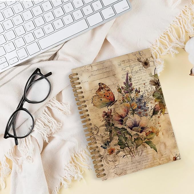 Vintage Butterfly Spring Spiral Notebook, Butterfly Journal, Butterfly Notebook, Butterfly Notebooks for School, Butterfly Floral Office Supplies Gifts for Women Coworkers, 5.5x8.3 Inch