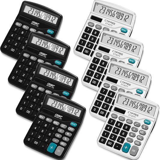 8 Pack Desk Calculators with Big Buttons and Large Display Dual Power Desktop Calculators 12 Digit Solar Power Calculator for Office, Home, School