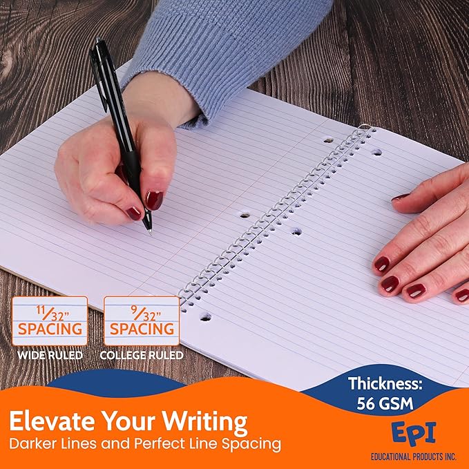 EPI Spiral Notebook | Wide - 70 Sheets, Durable Spiral Binding | 10.5 x 8 in | Classroom Supplies | School, Office, Note Taking, Journaling - 3 Pack