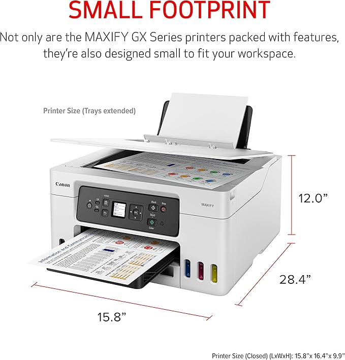 Canon Megatank GX3020 All-in-One Wireless Supertank Printer with Print, Copy, and Scan | Easy Setup, Mobile Printing and 1.35" Monochrome LCD Screen