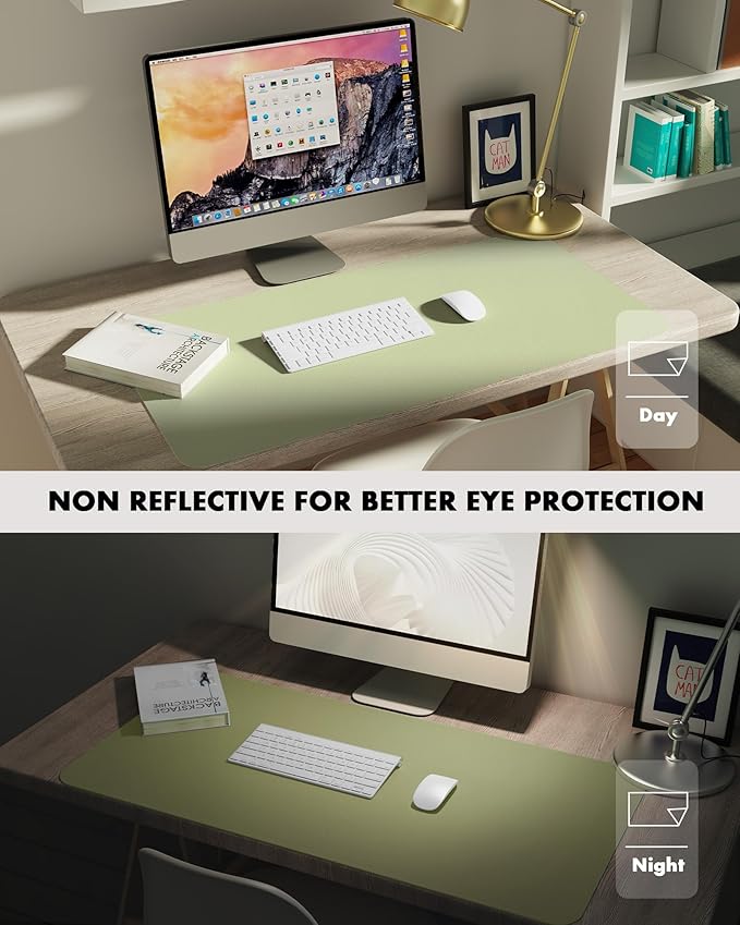 YSAGi Double-Sided Desk Pad, 35.4"x17" Leather Desk Mat, Eco Cork Desk Pad Protector,Large Mouse Pad,Waterproof Desk Blotter for Office/Home (Matcha Green/Cork)