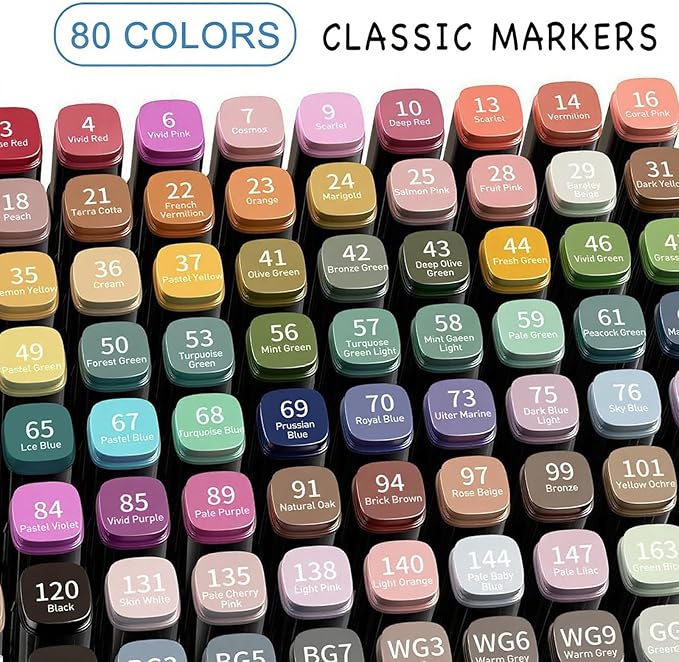 80 Colors Alcohol Markers Set, Dual Tips Blender Art Marker for Drawing Permanent Sketch Marker for adult coloring, Illustrations Alcohol Based Markers, Artist Pens