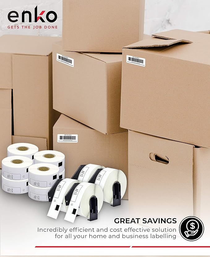 enKo - Compatible DK-1201 Standard Address 1-1/7" x 3-1/2" Replacement Labels, Compatible for Brother QL Label Printers [12 Rolls / 4800 Labels with 4 Refillable Cartridge Frame]