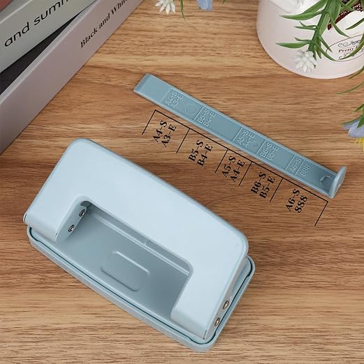 2 Hole Punch 1/4" with Ruler Paper, Blue Two Hole Punch, 2 Holes Puncher for File Folder, Metal Manual Low Force Looseleaf Double Punch Capacity 10 Sheet for A4/A5/B5 for Office and Home