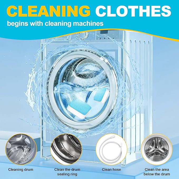 EKoBRIT Washing Machine Cleaner Tablets – 24-Pack Deep Cleaning & Descaler for HE, Front Load & Top Load washer cleaner tablets, Septic-Safe, 12-Month Supply