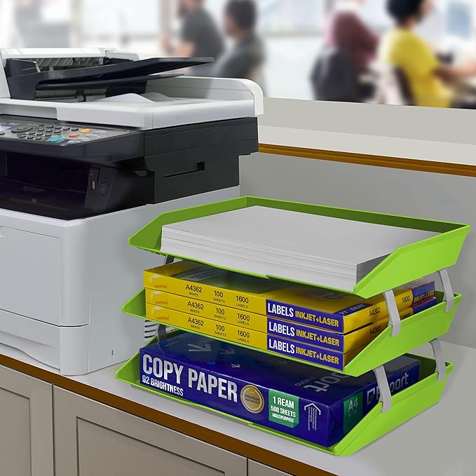 Acrimet Facility 3 Tier Letter Tray, Side Load, Letter Size/A4, Desktop File Organizer, Plastic (Green Citrus Color)