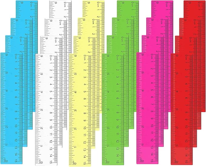24Pcs Ruler 6 Inch, Clear Plastic Straight Edge Ruler, Colored Small Rulers Metric and Inches Drawing Rulers for Students Kids for Classroom School Supplies