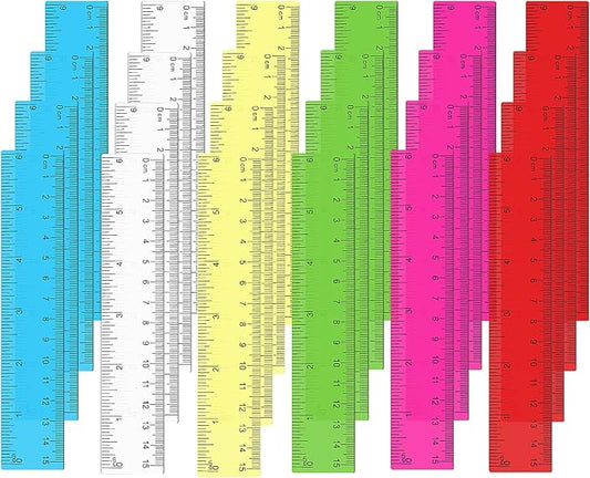 24Pcs Ruler 6 Inch, Clear Plastic Straight Edge Ruler, Colored Small Rulers Metric and Inches Drawing Rulers for Students Kids for Classroom School Supplies