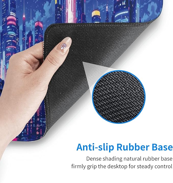 Neon City Large Mouse Pad, Anime Style Gaming Desk Mat, XL Keyboard Desk Pad Mat for Desktop, 31.5"x11.8" Non-Slip Base Big Mousepad with Stitched Edges