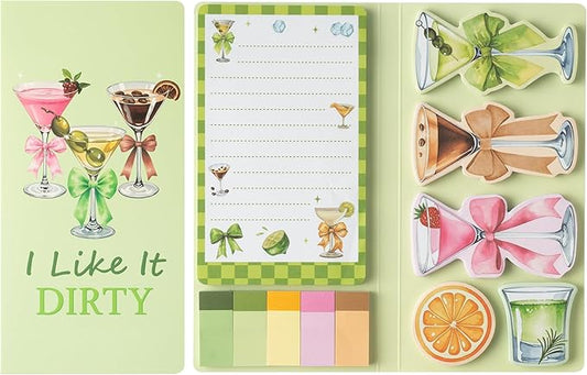B1ykin Sticky Notes Set, Dirty Martini Self-Stick Notes Pad Teacher Appreciation Martini Lovers Gifts, Self-Adhesive Writing Memo Pages Sticky to Do Notepad for Kids Employee School Office (Martini)