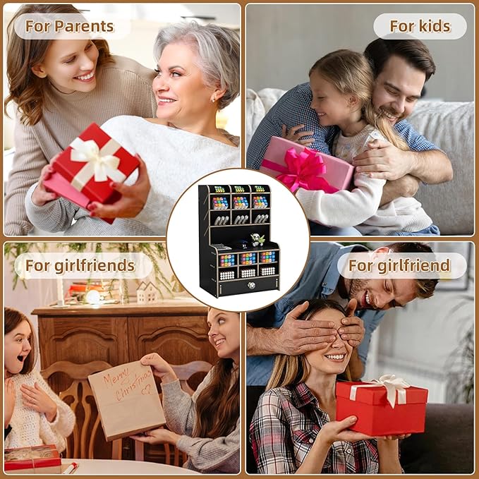 Marbrasse Wooden Desk Organizer, Multi-Functional Pen Holder, Desktop Stationary Organizer, Storage Rack for School Home Office Art Supplies (B16-Black)