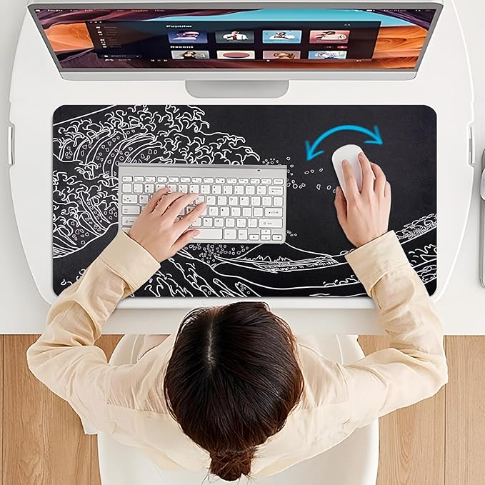 Desk Mat, Desk Pad Dual Sided Desktop Mat for Office and Home,Desk Organization and Accessories - Ideal for Large Mouse Pad and Desk Mats on Top of Desks (Black Sea Wave 31.5"x 15.7")