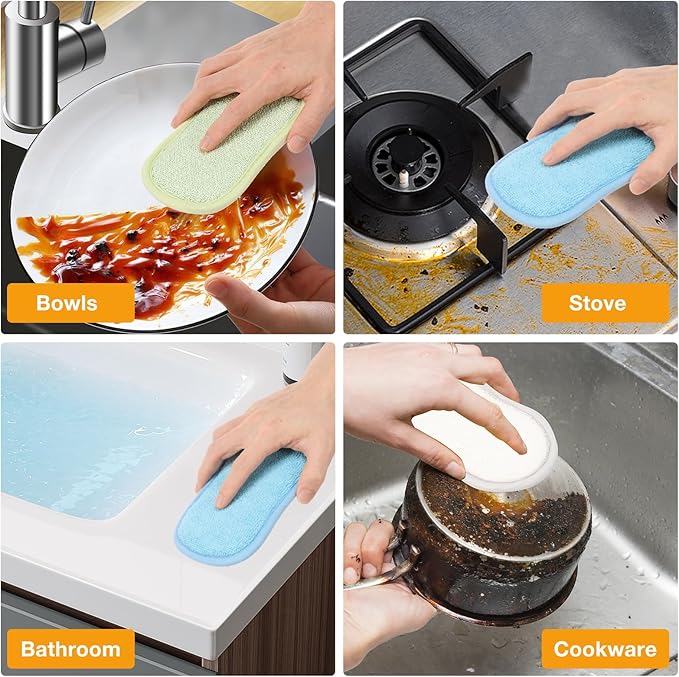 30 Pack Multi-Purpose Scrub Sponges Kitchen, Reusable Dish Sponges, Non-Scratch Microfiber Sponge for Efficiently Cleaning Dishes, Pots and Pans, 3 Colors