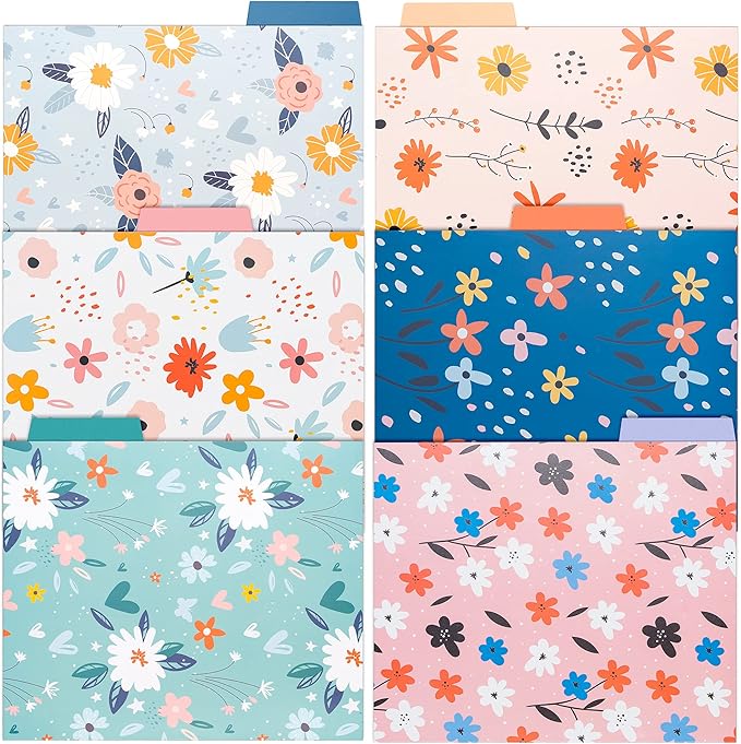Decorative File Folders, 12-Pack Cute Spring Floral File Folders, Letter Size, 6 Designs