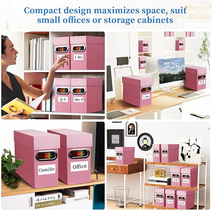 File Organizer Box with Lid, Collapsible Hanging File Folder Storage Boxes for Documents, Portable Filing Organizer for Office, Home, Classroom(Pink, 2 Pack)