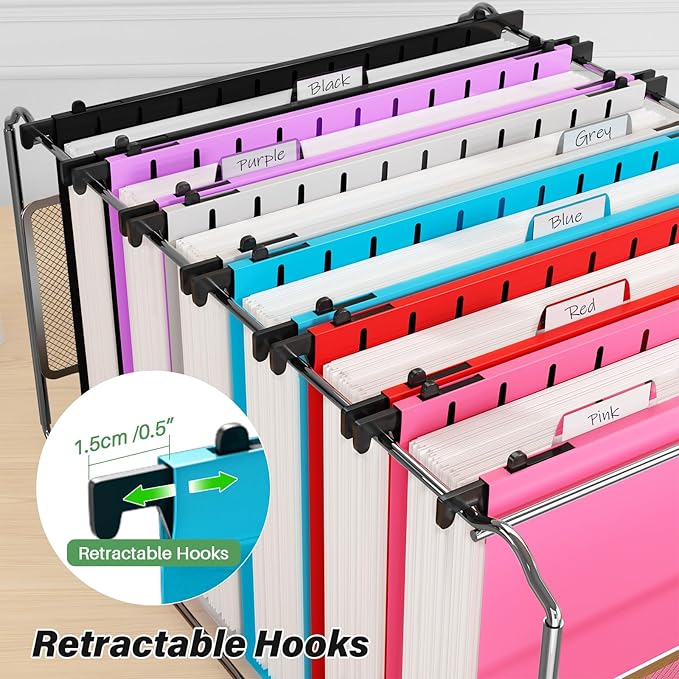 Ansook Extra Capacity Plastic Hanging File Folder,12 Pack Reinforced Hang Folders,Heavy Duty 2 Inch Expansion,Filing Cabinet Folders,Letter Size,for Bulk Files, Medical Charts,Assorted Colors