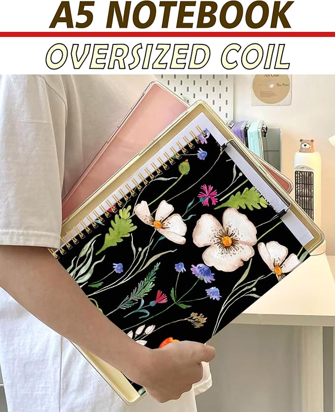 Spiral Notebook A5, Hardcover Journal for Women, 120 Pages Thick College Ruled Paper, Perfect for Office, School, or Home Use(Watercolor Delicate Wildflowers)